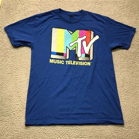 Mtv Shirt Mens Large Blue Short Sleeve Big Logo Music Television