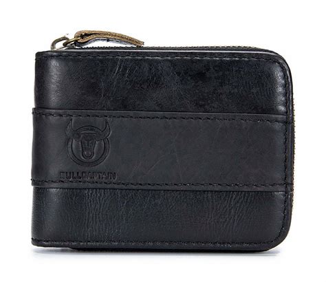 Bull Captain Rfid Leather Men Wallet Zipper Blocking Coin Purse Bifold