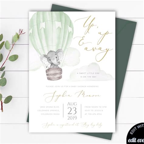 Hot Air Balloon Baby Shower Invitations Gender Neutral The Etsy