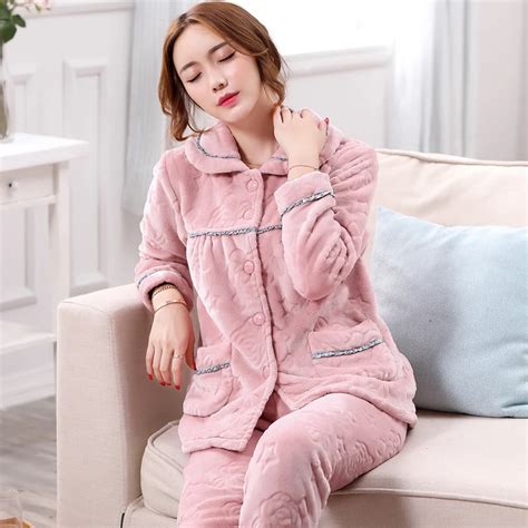 Autumn And Winter Coral Velvet Pajamas Female Winter Thicken Flange