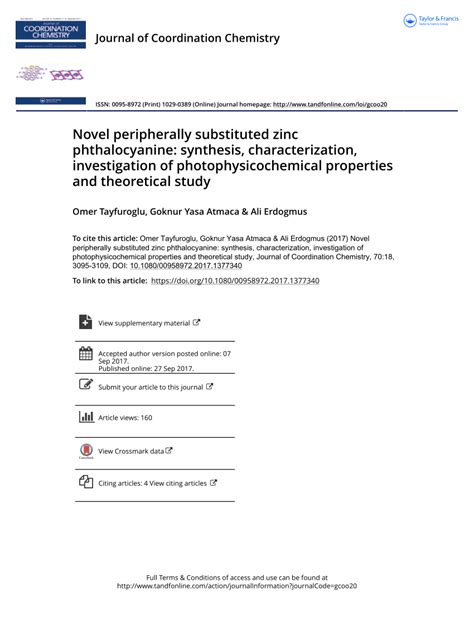 PDF Novel Peripheral Substituted Zinc Phthalocyanine Synthesis