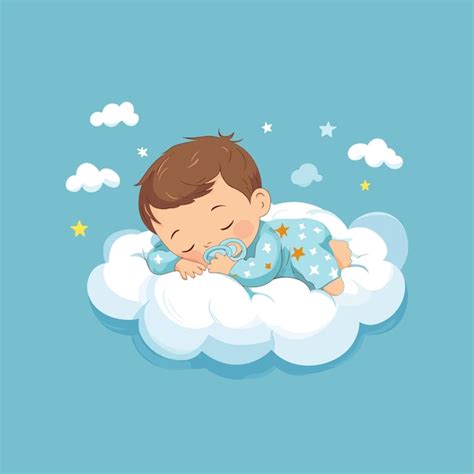 Cute Baby Sleeping On Cloud Pillow Cartoon Icon Vector Illustration