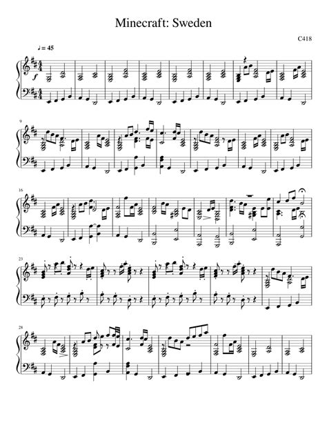 Minecraft Sweden Sheet Music For Piano Download Free In Pdf Or Midi