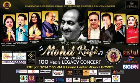 Mohd Rafi 100 years Legacy Concert, The Grand Center, Plano, January 27 ...