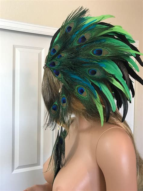 Peacock Indian Feather Headdress Feather Crown Native Crown Etsy