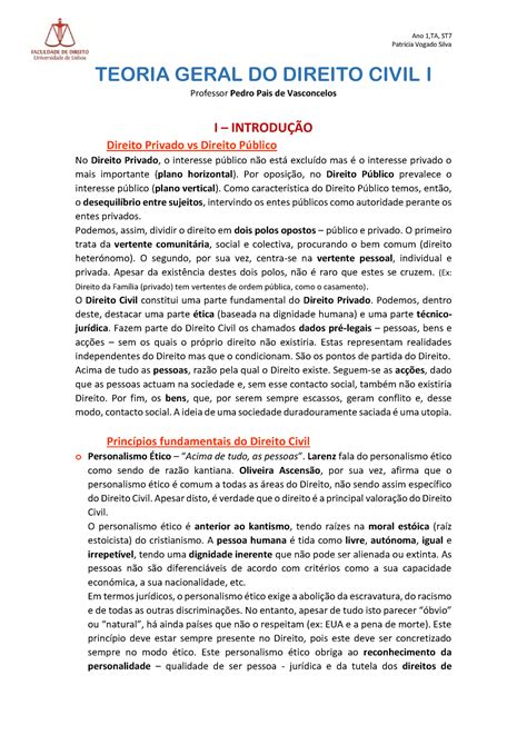 Teoria Geral DO Direito Civil I Patrícia Carneiro da Silva Patrícia