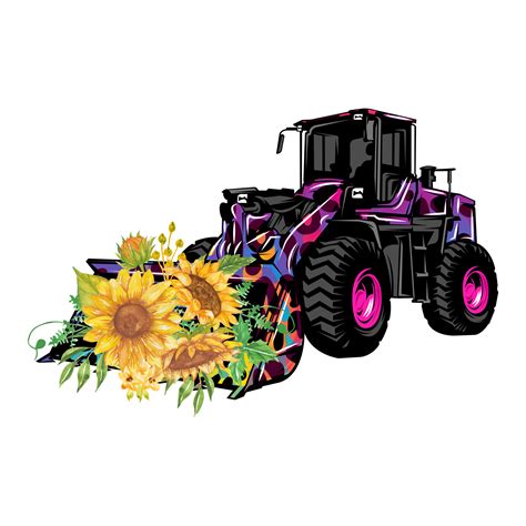 Tractor Farm With Big Wheels Png Floral Watercolor Sunflower Yellow