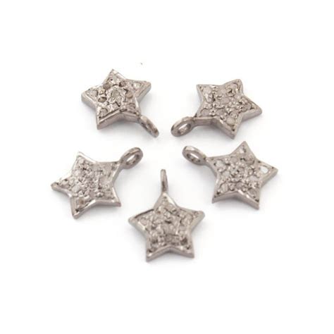 Pave Diamond Star Charm Pendant X Mm Sterling Silver Diamond