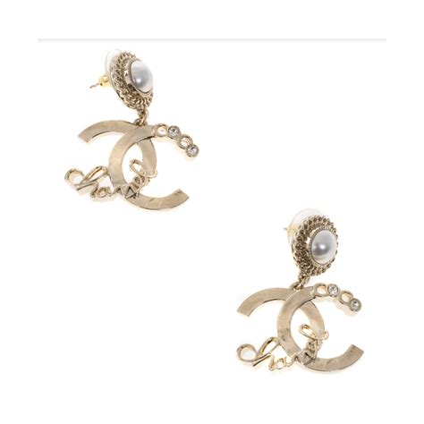 Boucles D Oreilles Chanel Laiton Dor Perles Et Strassblanc