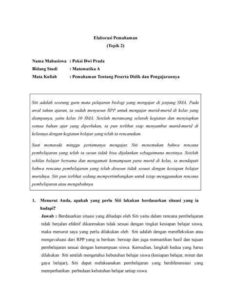 Elaborasi Pemahaman Topik 2 PPDP Octaviani Sitompul 1 Elaborasi