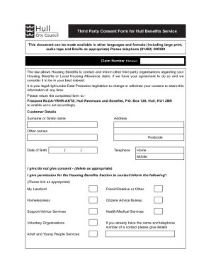 Fillable Online Hull Gov UksiteshullThird Party Consent Form For