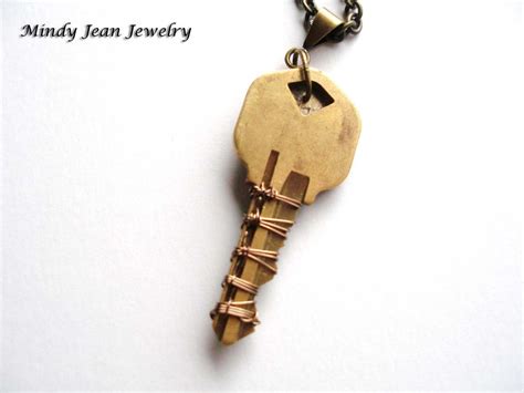 Wire Wrapped Key Necklace Vintage Key Necklace Altered Key Pendant