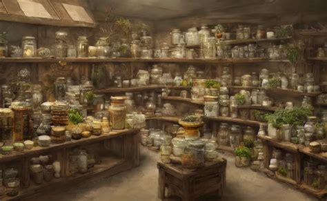 An Herbalist Shop Adobe Wall Simple Wood Shelves Stable Diffusion