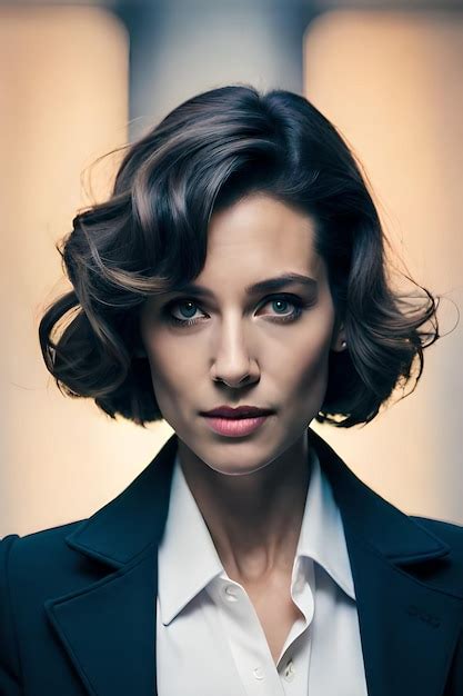 Premium Ai Image A Woman With Short Hair And A Black Jacket Stands In