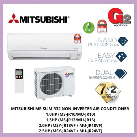 MITSUBISHI MR SLIM R32 NON INVERTER AIR COND 1 0HP MSY JR10VF 1 5HP