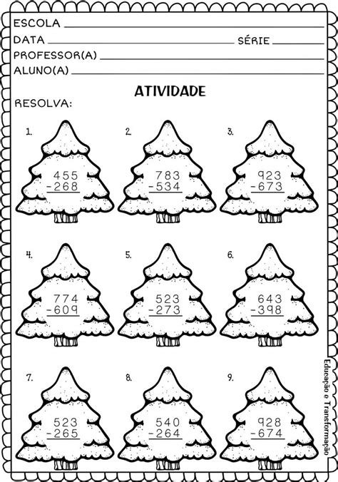 Natal adição subtração e multiplicação Fichas de exercícios de