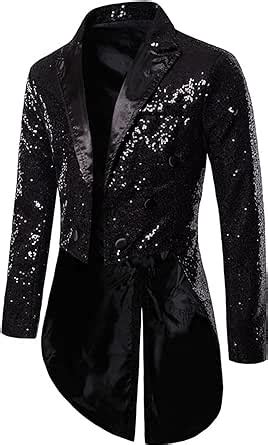 Tiaobug Men S Sequin Tuxedo Tailcoat Swallowtail Suit Jacket Long