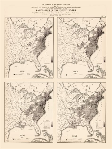 Population Of The United States 1790 1820 Walker 1870 9th Census Atlas Eastern Usa Atlases