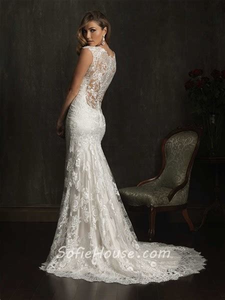 Dramatic Mermaid Cap Sleeve V Neck Lace Wedding Dress With Sheer Back