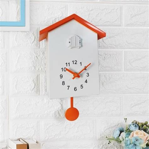 Orange Blanc Horloge Murale Quartz Coucou X Cm Oiseau Moderne