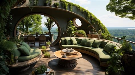 Premium Photo | A patio with furniture and plants on a rooftop