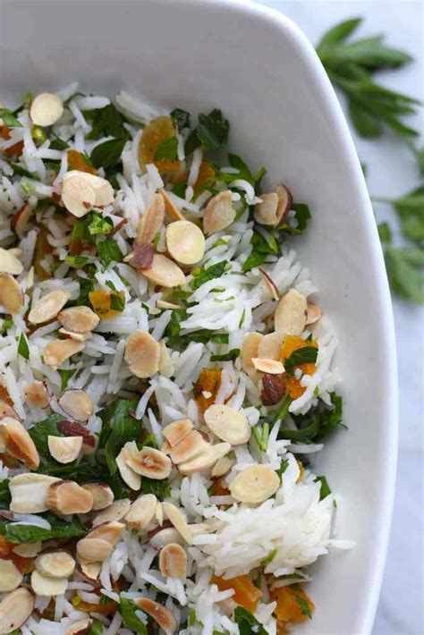 Basmati Rice Pilaf With Almonds Apricots And Parsley So Happy You