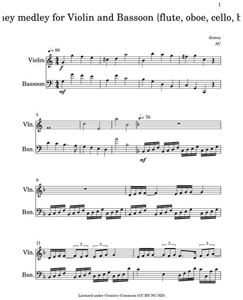 Disney Medley For Violin And Bassoon {flute Oboe Cello Bass Sheet Music For Violin Bassoon