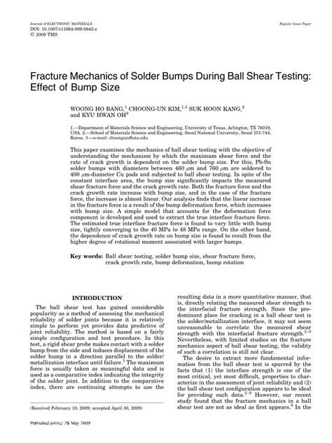 Pdf Fracture Mechanics Of Solder Bumps During Ball Shear Engineering