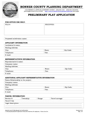 Fillable Online Preliminary Plat Application Written Formdoc Fax