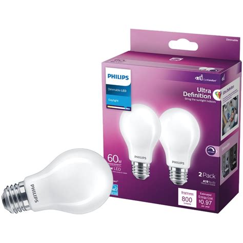 1 Pk Philips Ultra Definition 60w Equivalent Daylight A19 Medium Led Light Bulb Frosted 2