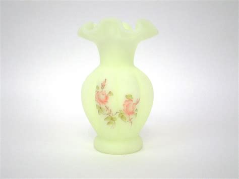 Fenton Vase Fenton Satin Custard Glass Vase Fenton Roses On Etsy