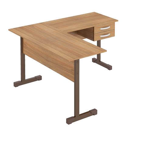 Mesa Em L Para Escritório 2 Gavetas 143cmx136cm Pop Plata Móveis Amêndoa Madeiramadeira