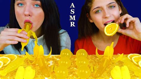 Asmr Banana Jelly Peeps Marshmallow Gummy Candy Yellow Jelly Balls Eating Sounds Youtube