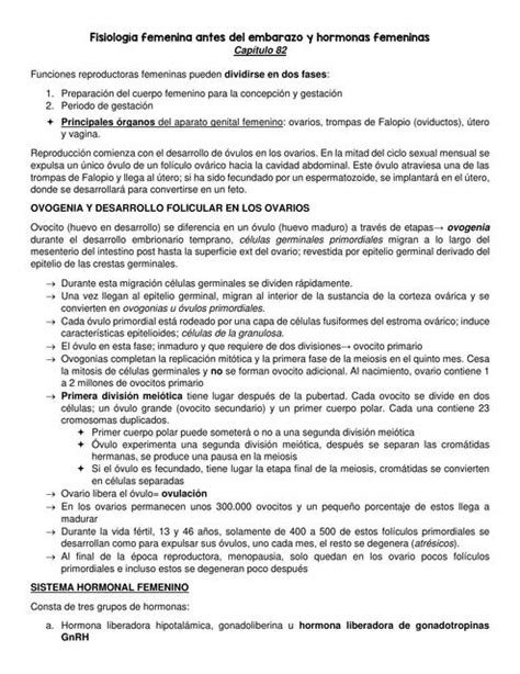 Fisiología femenina antes del embarazo y hormonas femeninas AG uDocz