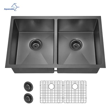 Aquacubic 33 Inch Undermount Double Hole Cupc Handmade Stainless Steel