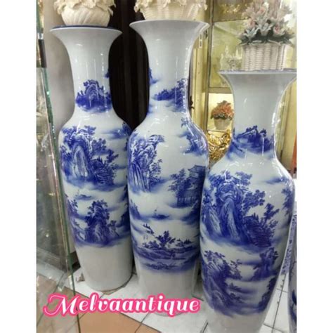 Promo Guci Kansai Keramik Biru Putih Guci China Motif Pemandangan