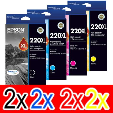 Epson 220xl Ink Cartridge Set X 8 Pack 2bk 2c 2m 2y Genuine Ink Cartridges Hot Toner