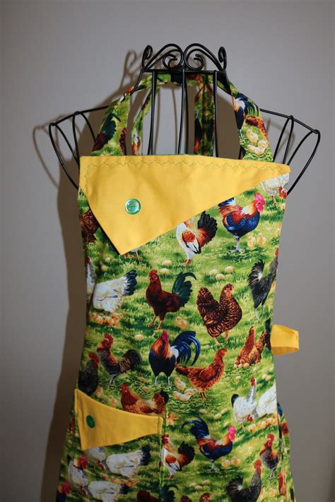 Roosters And Hens Womens Apron Ruffle Pocket Barn Etsy