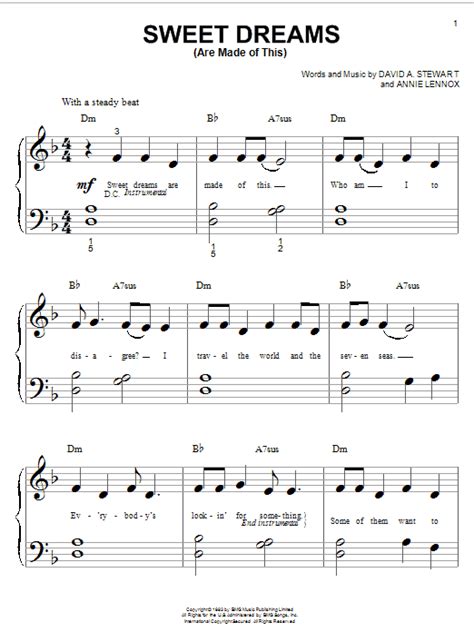 Eurythmics Sweet Dreams Are Made Of This Sheet Music Notes