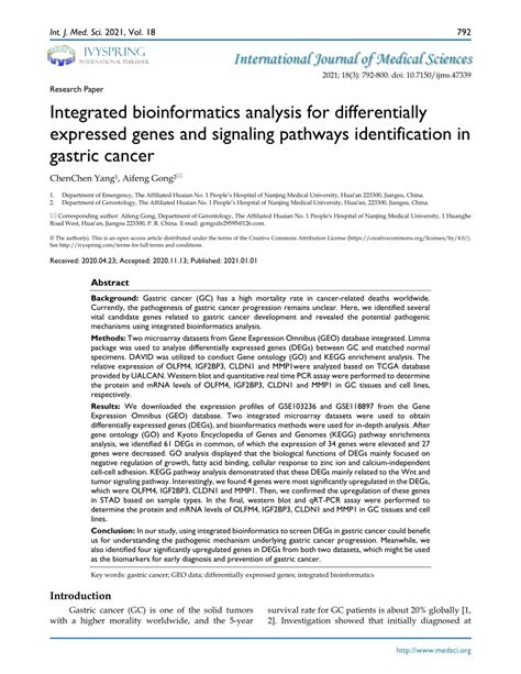 Pdf Integrated Bioinformatics Analysis For Differentially Expressed