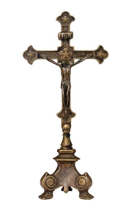 Double Sided Standing Crucifix Antique Brass