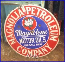 Vintage Porcelain Magnolia Magnolene Motor Oils Sign Sign Motor Oil