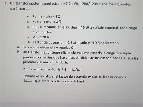 Solved Un Transformador Monof Sico De Kva V Chegg