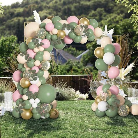 St Cke Salbeigr N Rosa Ballon Garland Kit Mit Olivgr Nen Rosa