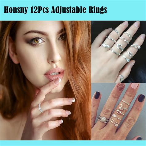 Honsny 12PCS Adjustable Knuckle Rings For Women 14K Simple Gold