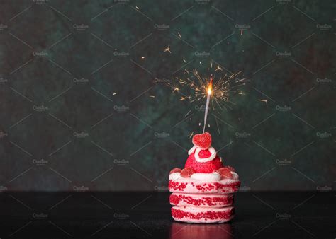 Birthday Cake With Sparkler Holiday Stock Photos Creative Market