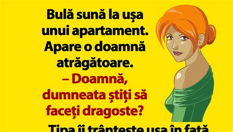 BANC Bulă sună la ușa unui apartament Apare o doamnă atrăgătoare