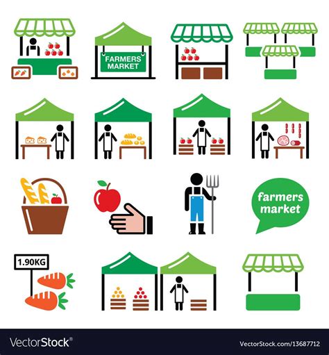 Farmers Market Food Icons Set Vector Image On VectorStock