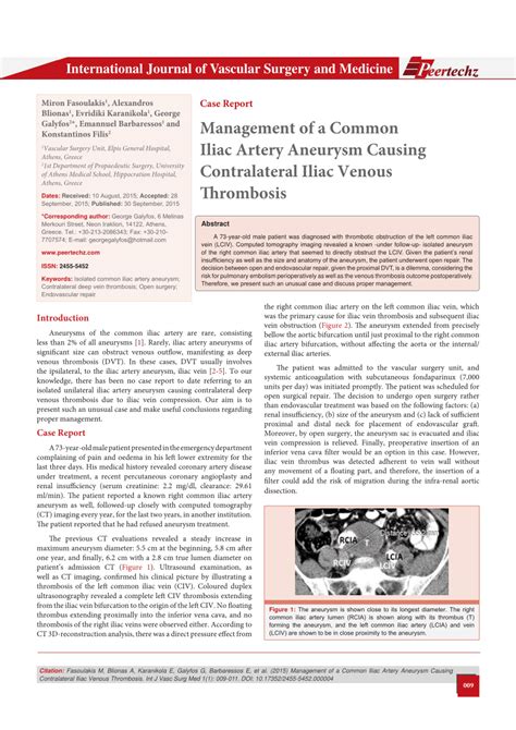 Pdf Management Of A Common Iliac Artery Aneurysm Causing Contralateral Iliac Venous Thrombosis