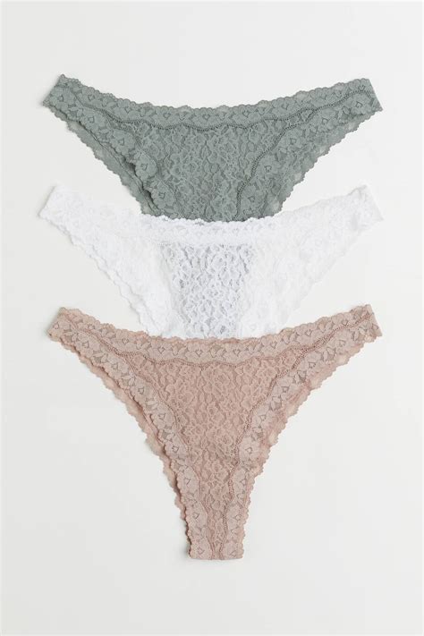 3 Pack Lace Brazilian Briefs Regular Waist Dusty Rose Sage Green